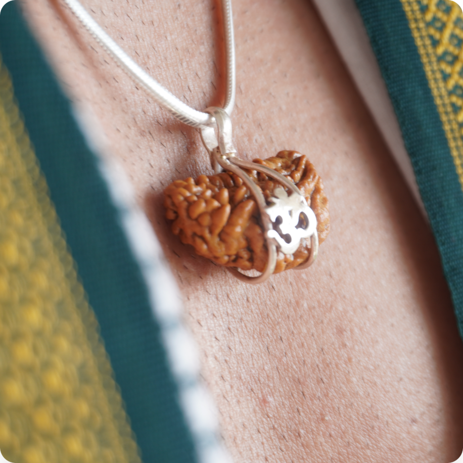 Silver Chain 1 Mukhi Rudraksha pendant close up