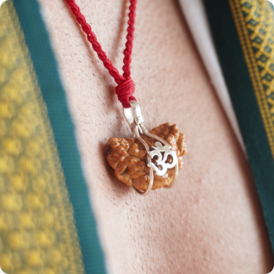 Red Thread 1 Mukhi Rudraksha pendant close up