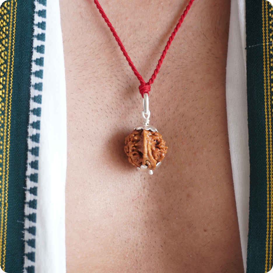 Red Thread Ganesh Mukhi Rudraksha pendant worn