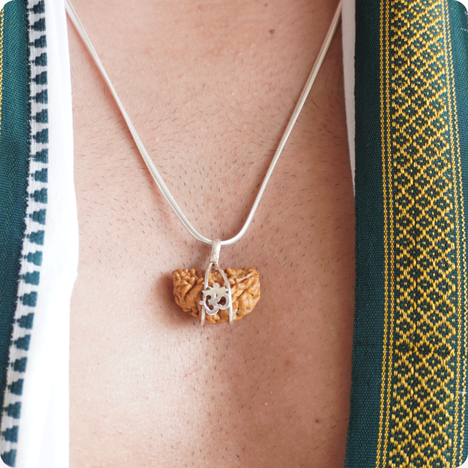 Silver Chain 1 Mukhi Rudraksha pendant worn
