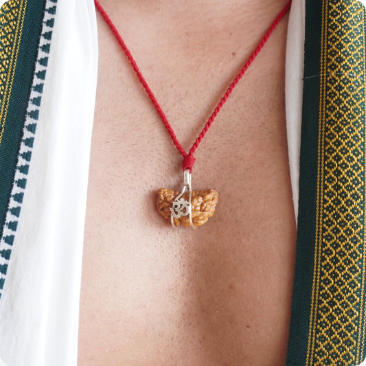 Red Thread 1 Mukhi Rudraksha pendant worn