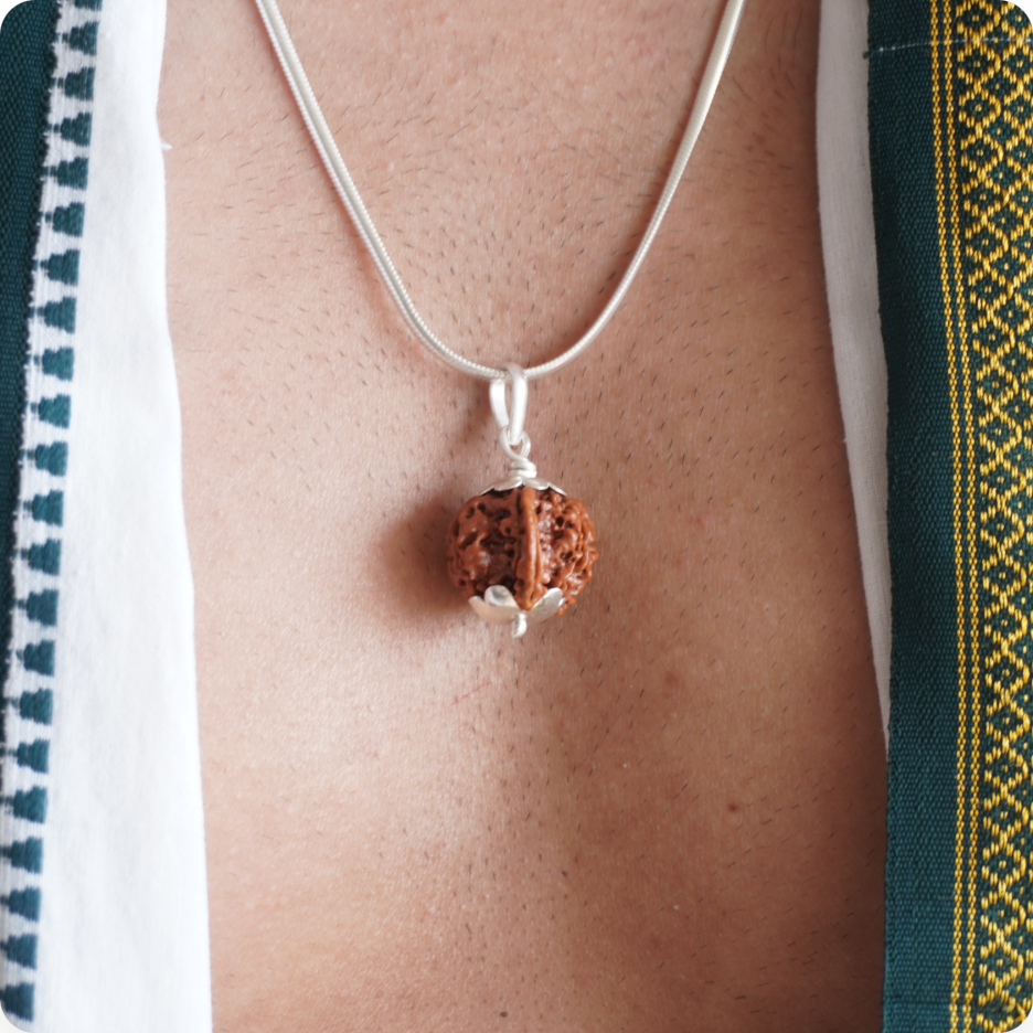 Silver Chain Ganesh Mukhi Rudraksha pendant worn