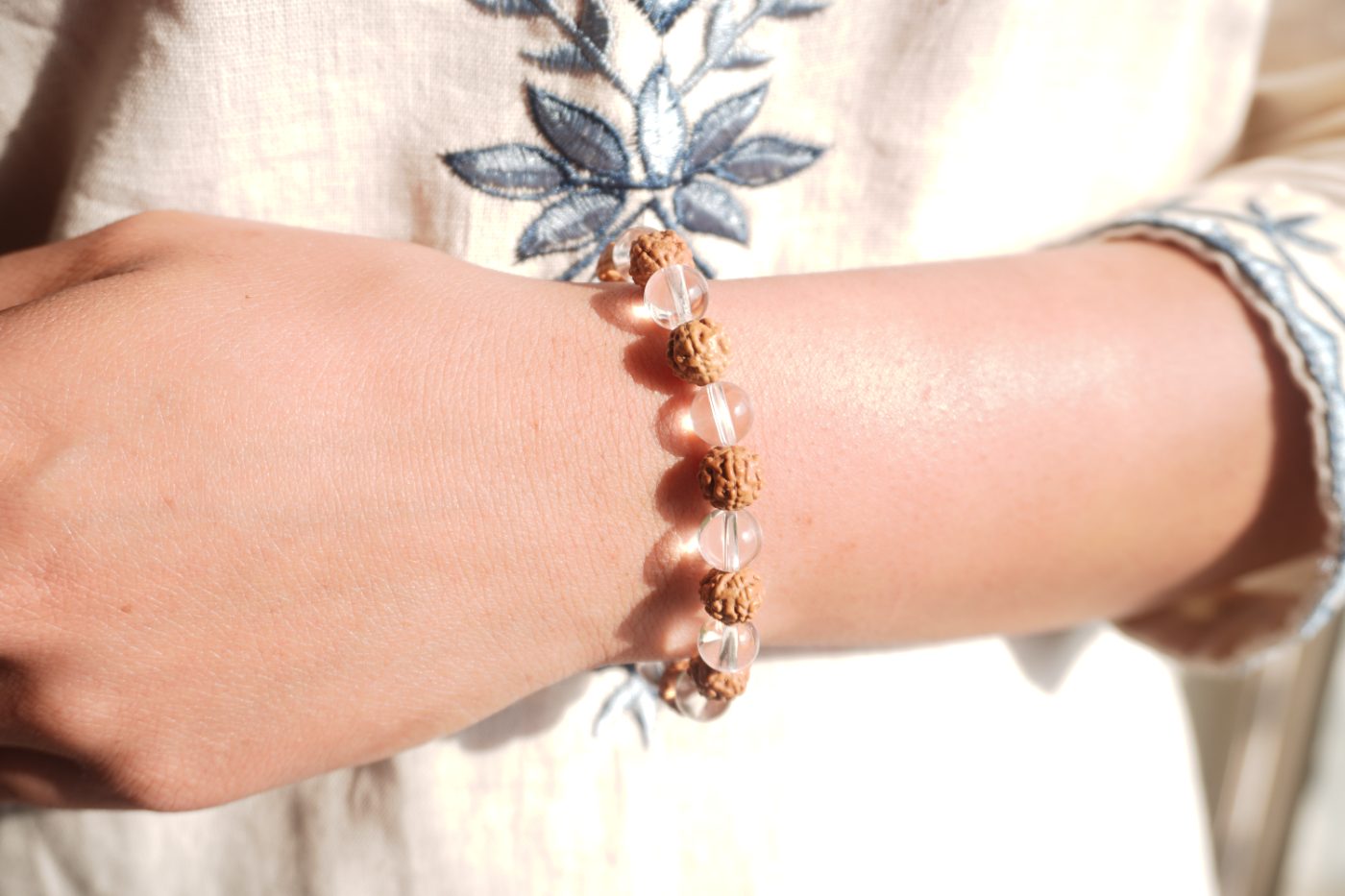 Rudraksha & Rose Quartz Bracelet