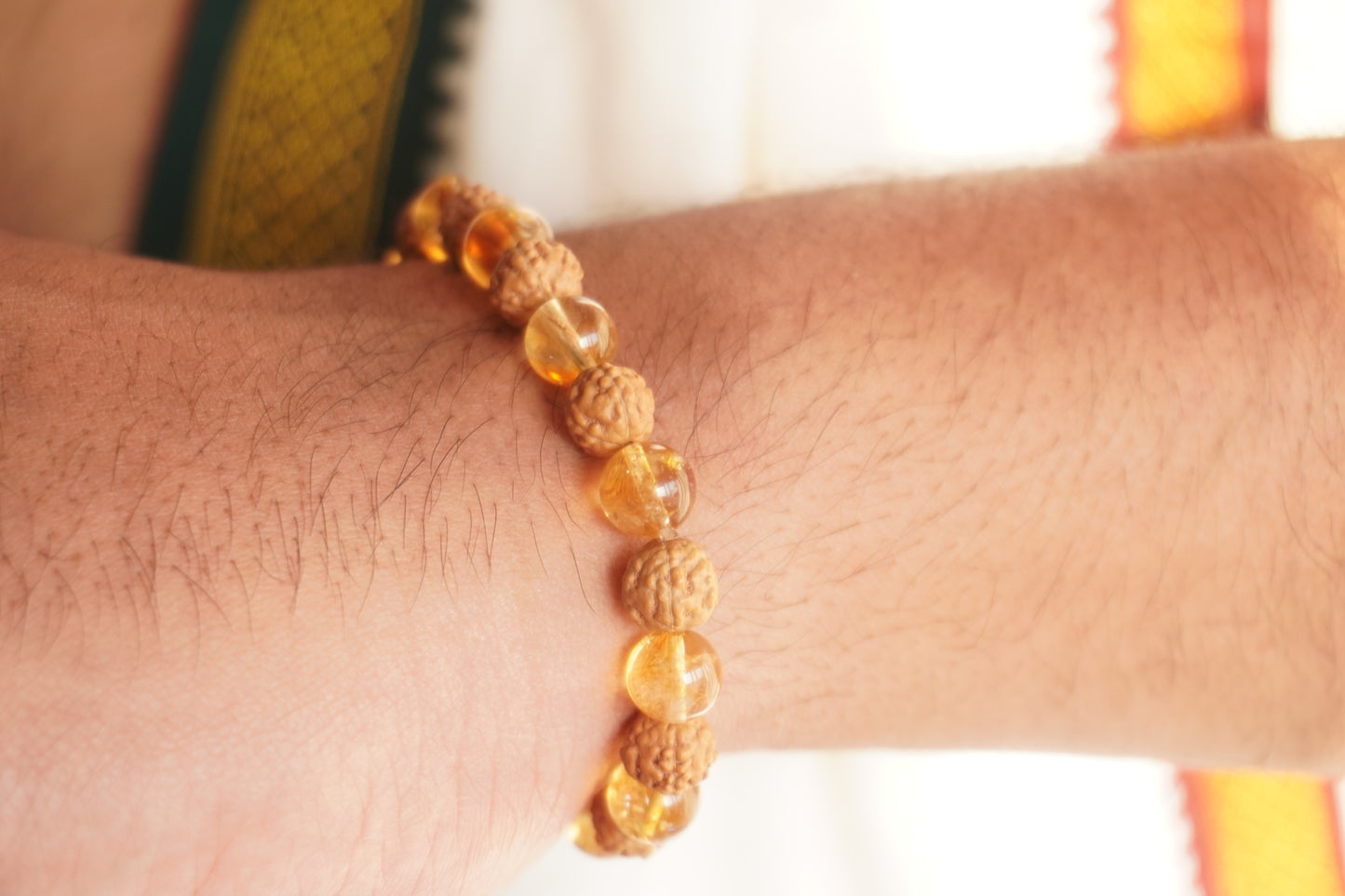 Rudraksha and Sphatik Bracelet, worn on wrist