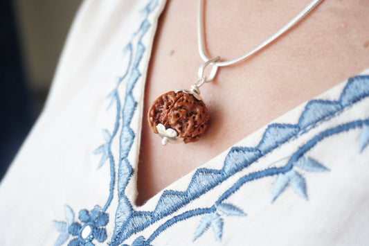 9 Mukhi Rudraksha Silver Pendant
